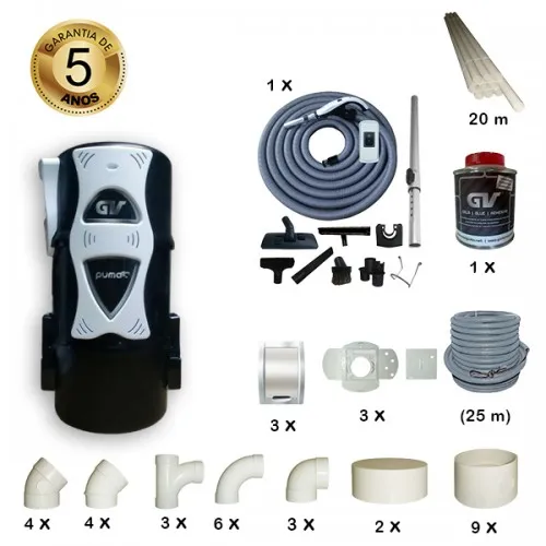 Pack Máquina de Aspiração Central Júnior c/ 3 Tomadas - GV